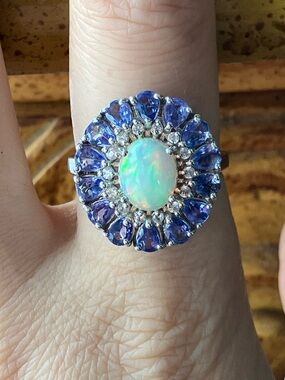 Natural Ethiopian Opal Tanzanite Sterling Silver Ring Size 9